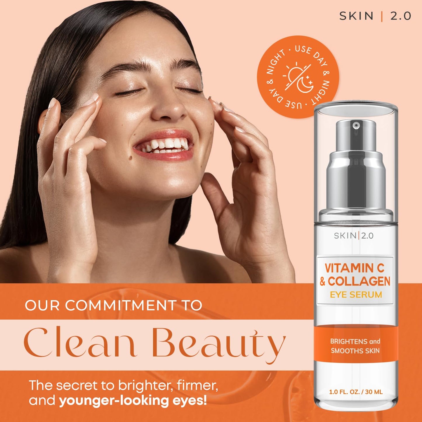 Skin 2.0 Vitamin C & Collagen Under Eye Serum - Dermatologist Tested, Anti Aging Korean Skin Care - Targets Dark Circles, Puffiness & Fine Lines Beauty & Personal Care Skin 2.0