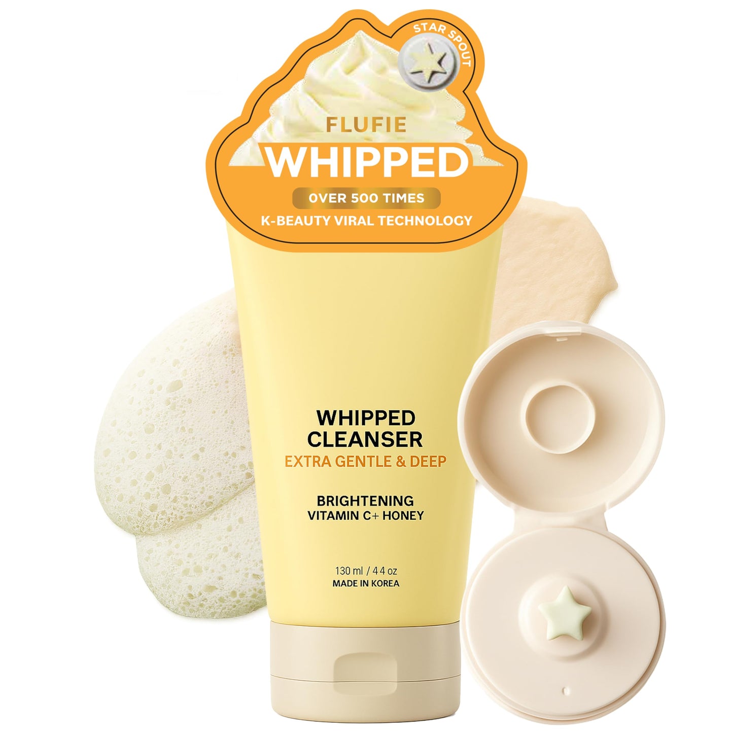 Flufie Whipped Facial Cleanser with Vitamin C & Honey - Brightening, Hydrating, Soothing & Pore Cleansing - Dermatologist Tested, Anti-Aging, Korean Beauty & Personal Care Flufie