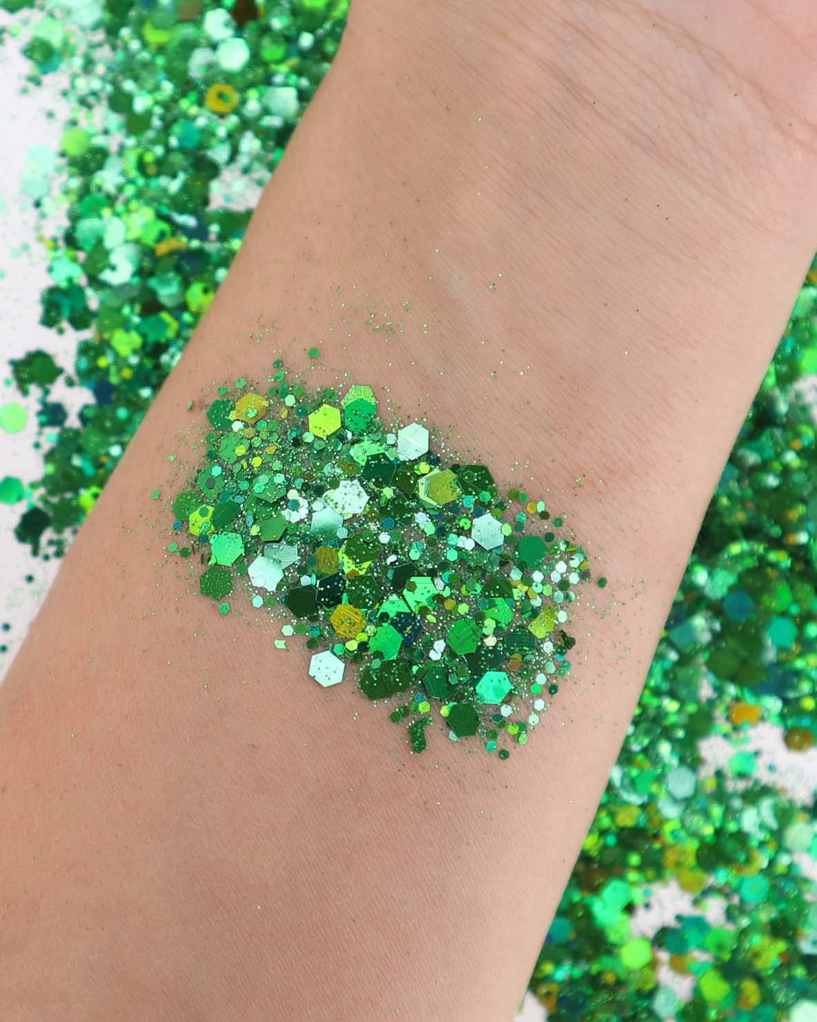 Green Face & Body Glitter - Chunky Glitter - Uses Include: Holidays, Cheerleading, Festival, Rave, Hair, Makeup, Face, Body, Nails, Resin, Arts Beauty & Personal Care Electric Bliss Beauty