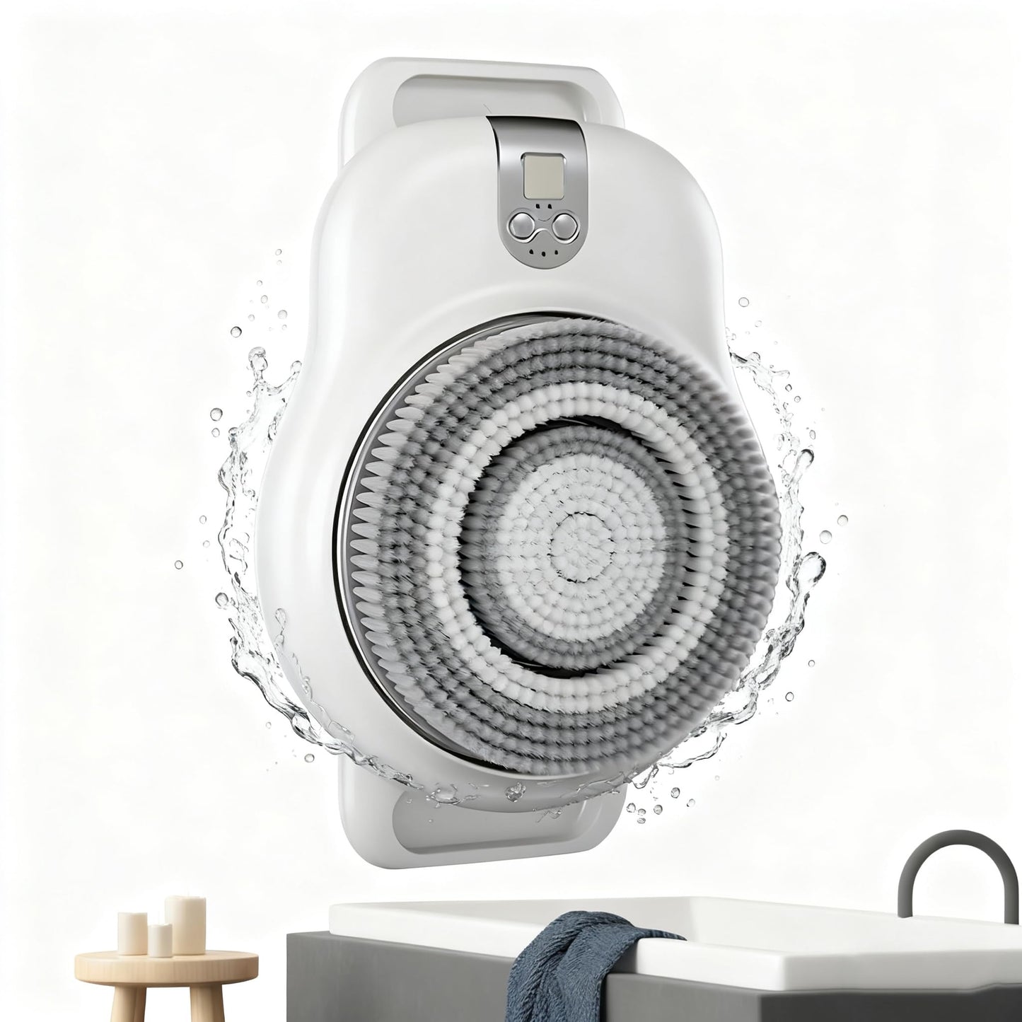 KFJZGZZ Wall Mounted Electric Back Scrubber for Shower, with 7in Head, Electric Exfoliating Brush for Deep Cleansing, Back Massage Beauty and Personal Care KFJZGZZ