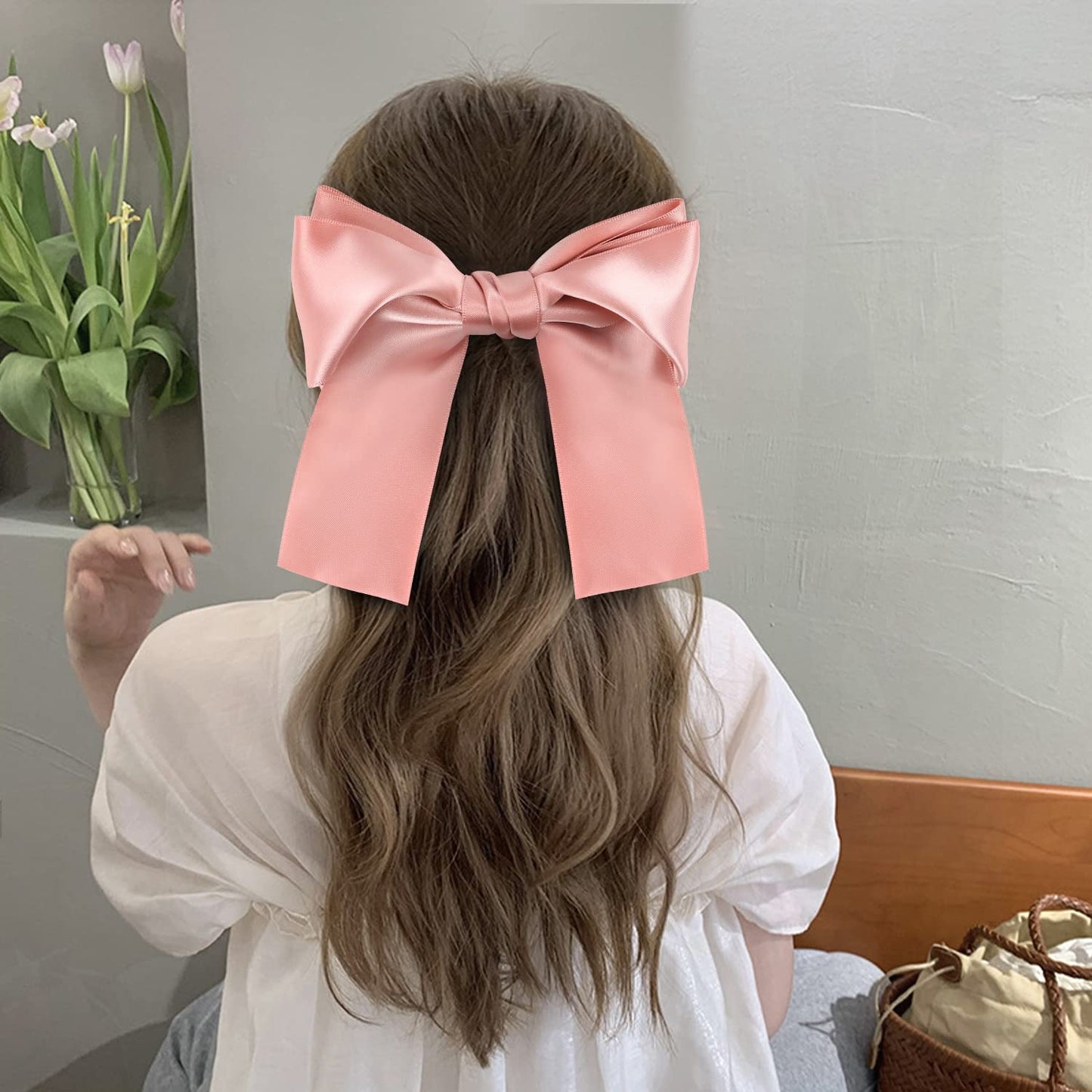 Lawie 8 Pack Bowknot Hair Accessories - 6 Inch Long Satin Barrettes, Big Bows for Girls and Women, Pink Red Blue Green Black Christmas Colors Beauty & Personal Care Lawie
