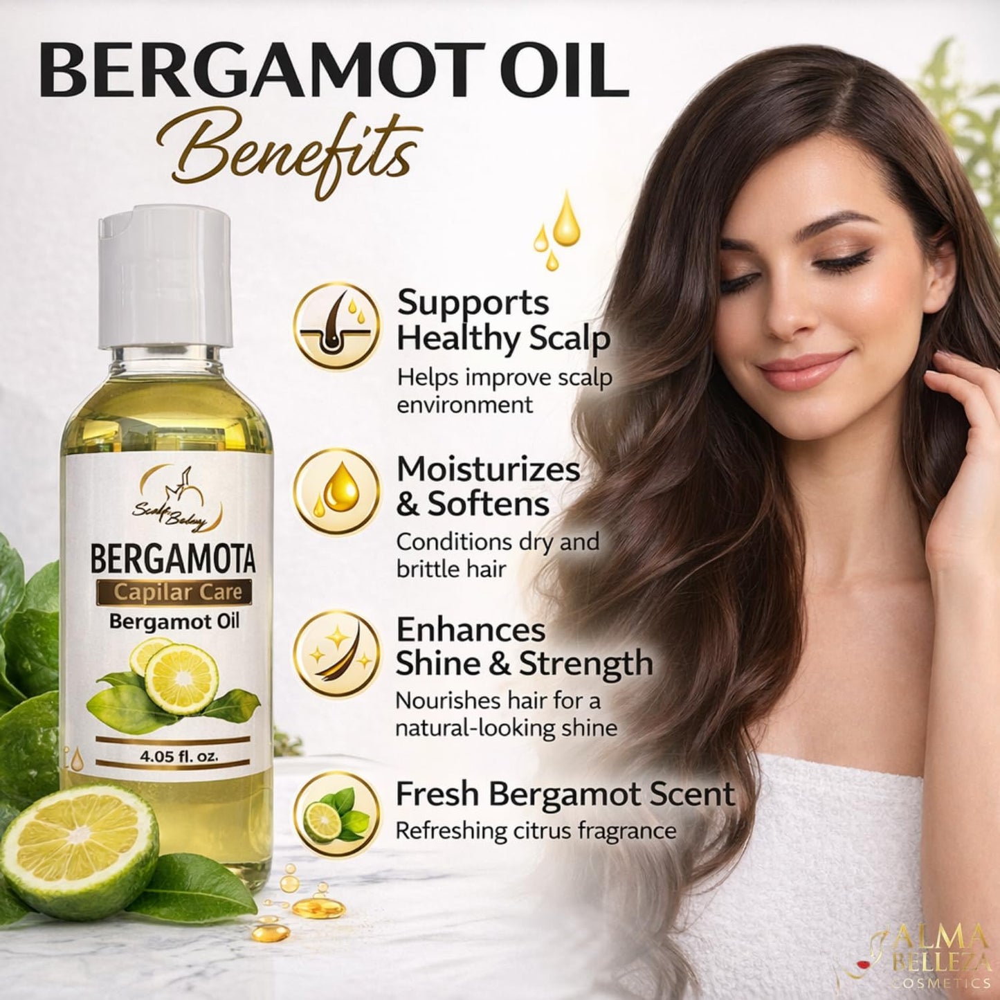 BERGAMOTA Oil Hair Care Bergamot oil ideal for hair, beard and mustache, 4.05oz + BERGAMOT OIL BLACK Waterproof Mascara, Strengthening 13g (4% silicon Beauty and Personal Care Alma Belleza