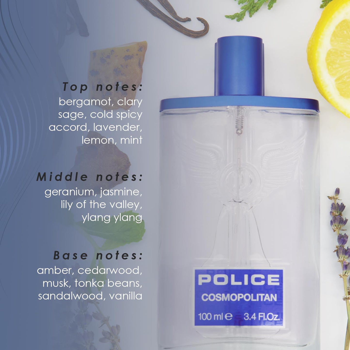 Cosmopolitan By Police - Fragrance For Men - Top Notes Of Mint And Sage - Middle Notes Of Jasmine And Nutmeg - Base Notes Of Vanilla And Sandalwood Beauty & Personal Care Police