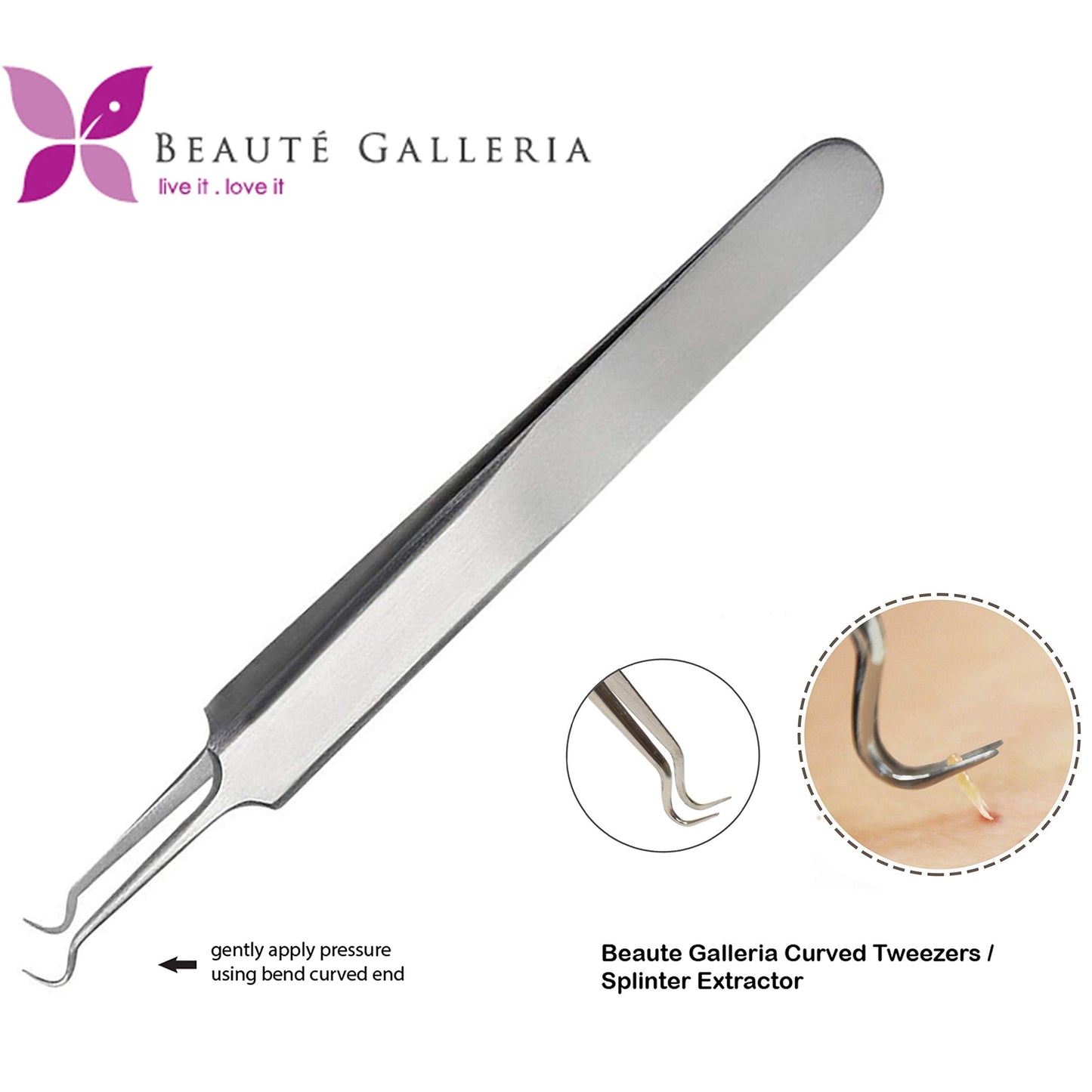 Beaute Galleria Premium Stainless Steel Bend Curved Blemish Extractor Tool for Remove Comedones Whitehead Blackhead Acne Pimple Beauty & Personal Care BEAUTÉ GALLERIA