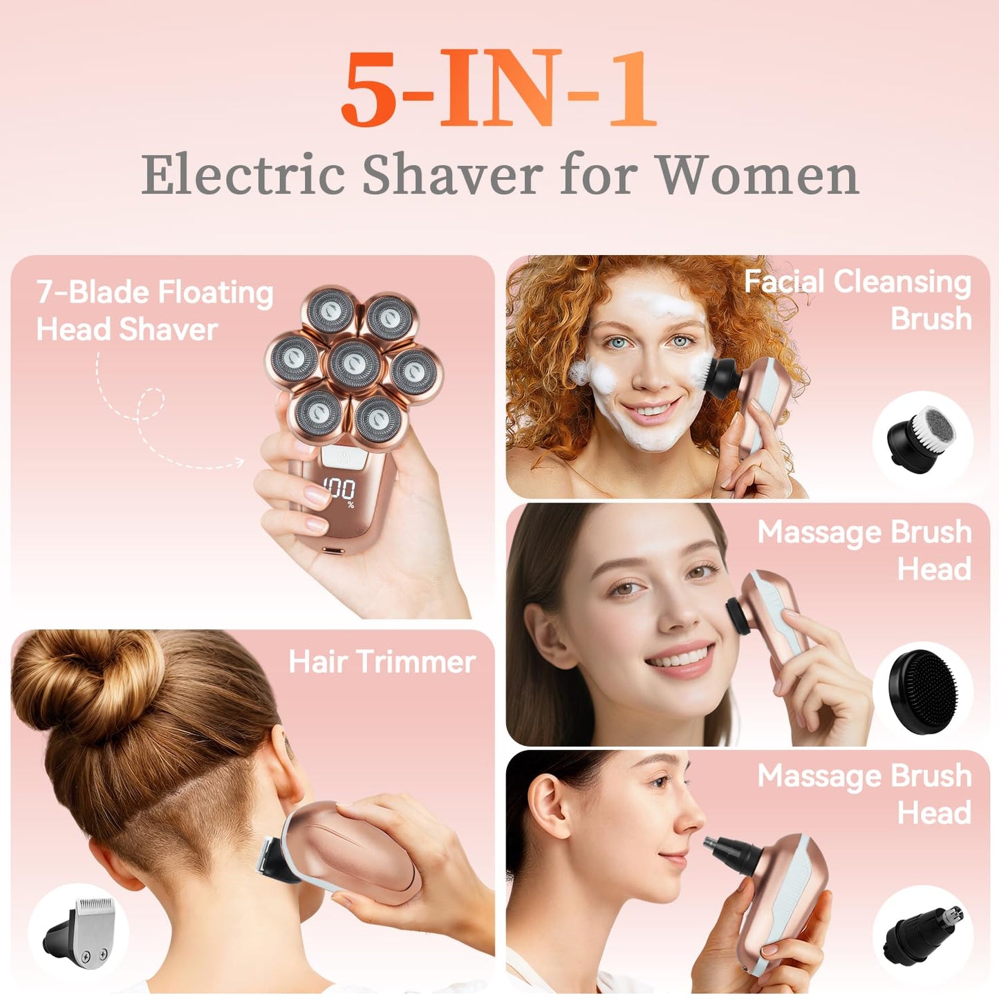 SPOTLESE Electric Razors for Women, 5-in-1 Electric Shaver with 7D Magnetic Head, IPX7 Waterproof Wet Dry Hair Remover with LED Display, Travel Lock Beauty and Personal Care Spotlese