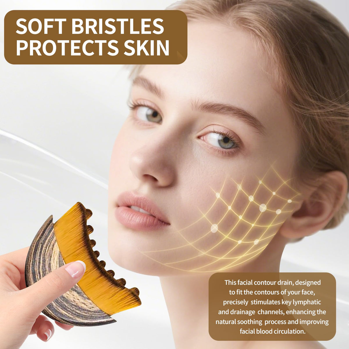 Lymphatic Contour Face Brush,Contour Face Brush for Lymphatic Drainage,Dry Lymphatic Drainage Massager,Ergonomically Designed to Fit The Skin