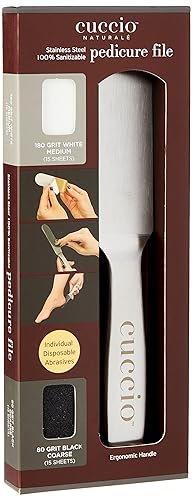 Cuccio Naturale Reusable Stainless Steel Pedicure File Kit - Includes 15 Black 80 Grit and 15 White 180 Grit Disposable Abrasive Refills - 100% Beauty & Personal Care Cuccio
