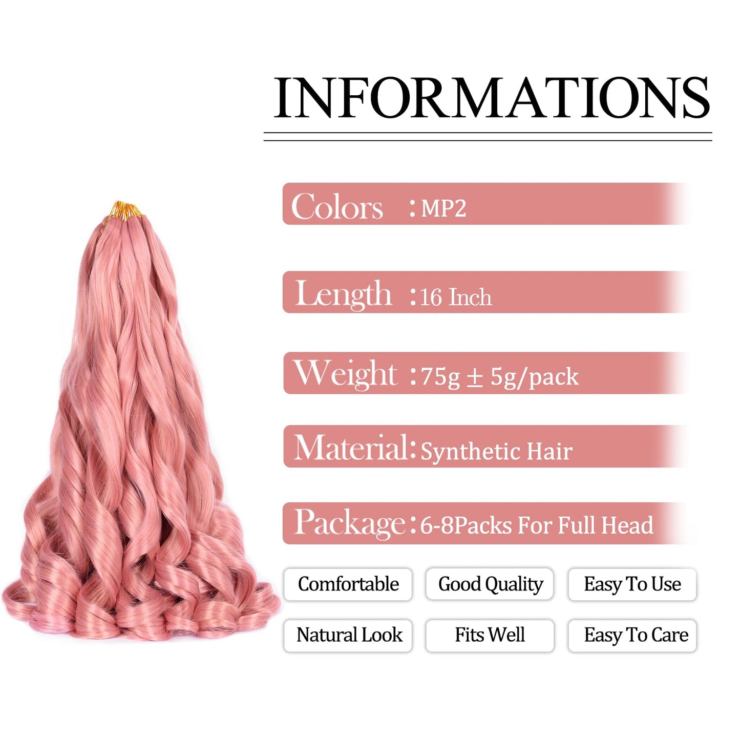 Ombre Pink French Curl Braiding Hair 16 Inch 75g/Pack Curly Crochet Hair Beauty and Personal Care Luoyudu