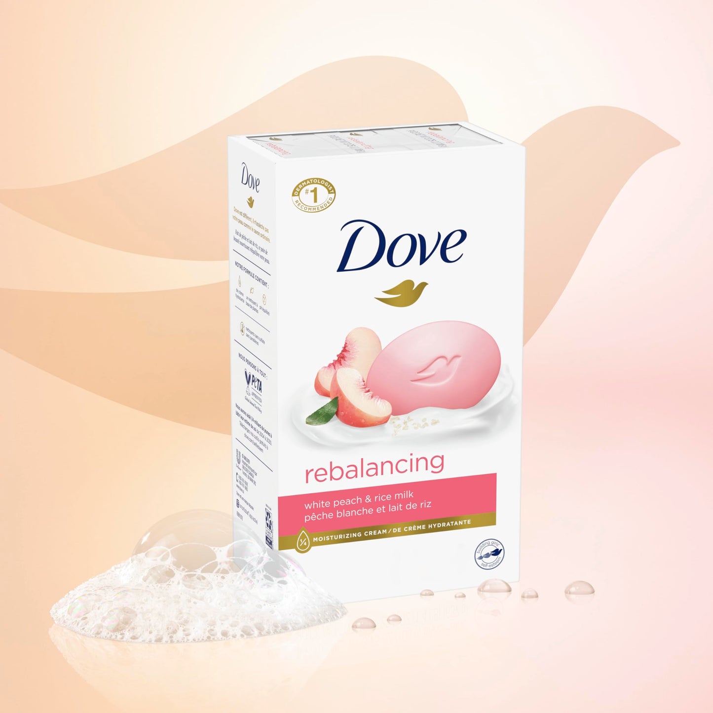 Dove Rebalancing Beauty Bar Soap 6 Count, White Peach & Rice Milk, 3.75 oz I Plant-based beauty bar with white peach and rice milk for soft Beauty & Personal Care Dove