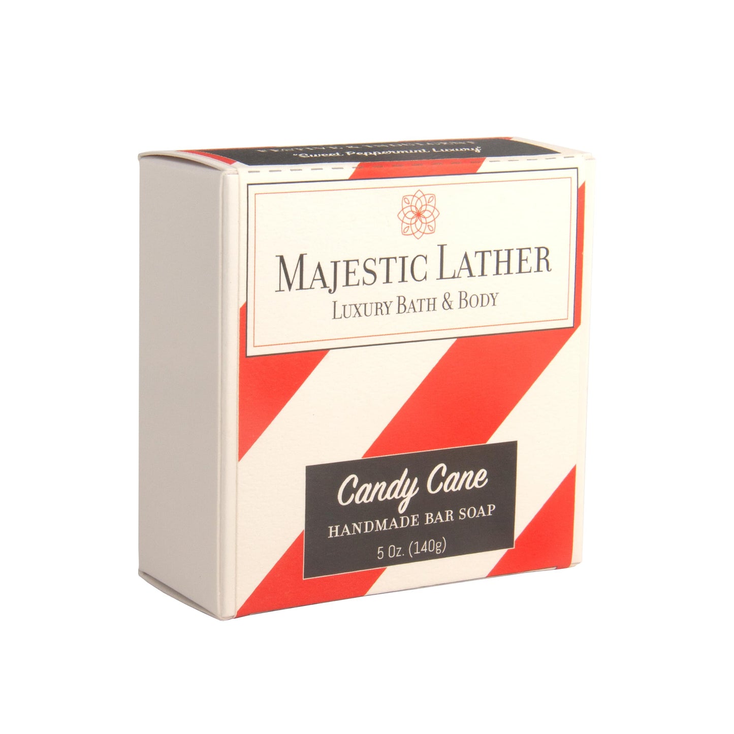 Candy Cane Luxury Bar Soap for Face & Body. For Men & Women. All Skin Types. Natural Cold Process Made in the USA. Sweet Peppermint. Perfect Beauty & Personal Care Majestic Lather