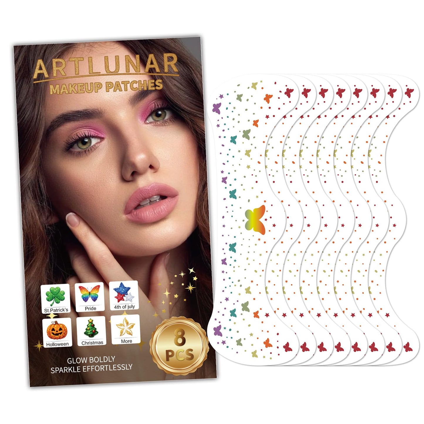 Artlunar 8Pcs LGBTQ Pride Face Freckles Tattoos, Rainbow Butterfly Temporary Tattoos with Silver Glitter Powder, Waterproof Face Sparkles for Pride Beauty & Personal Care Artlunar