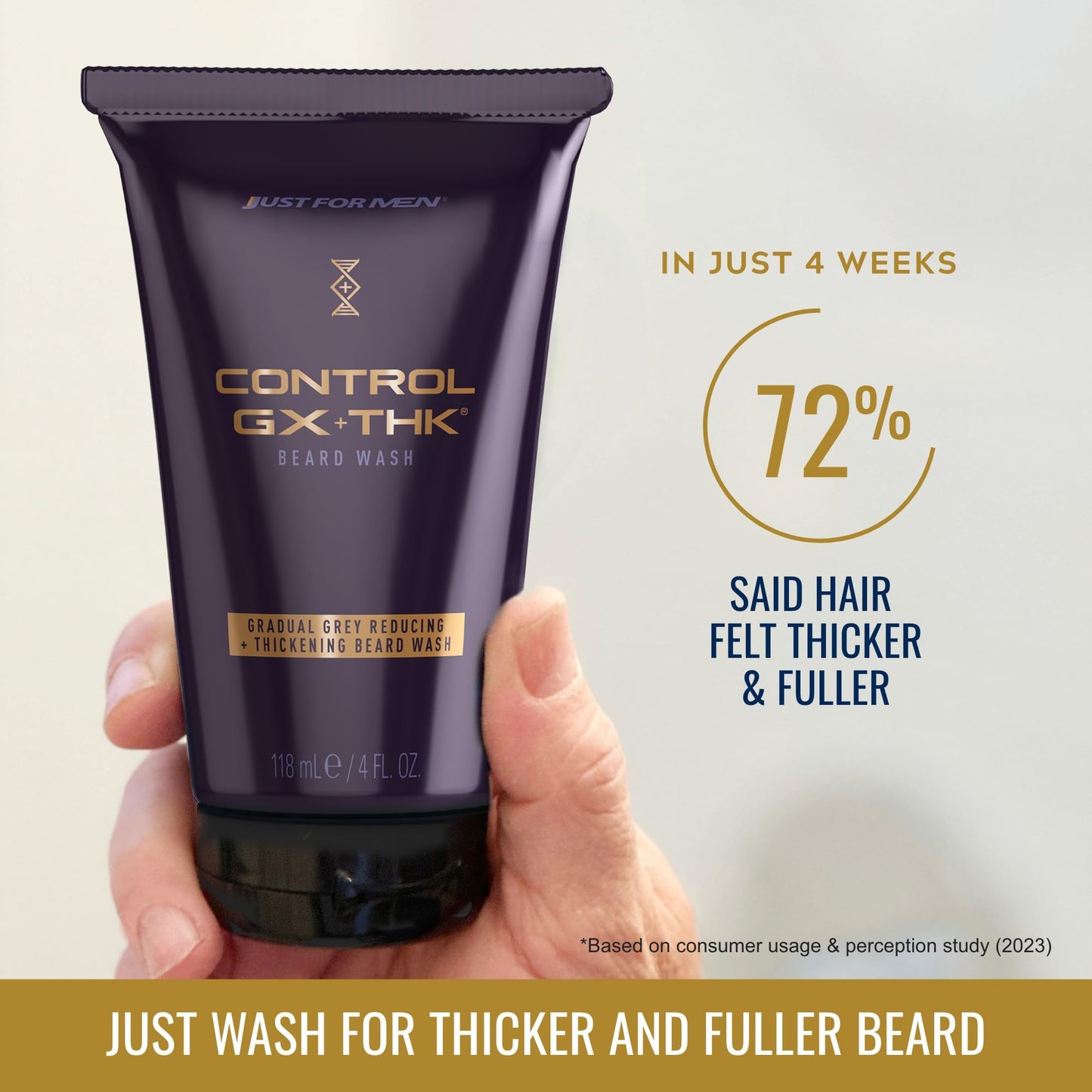 Just for Men Control GX + THK Thickening Beard Wash with Grey Reduction, Alpha Keratin Helps Beard Growth, Thickens Hair Up to 20%, Works with Every Beauty and Personal Care Just for Men