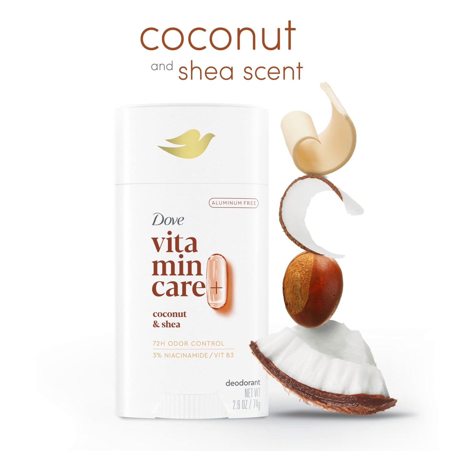 Dove VitaminCare+ Aluminum Free Deodorant Stick for 72H Odor Protection Coconut & Shea Breathable Deodorant for Women 2.6 oz Beauty and Personal Care Dove