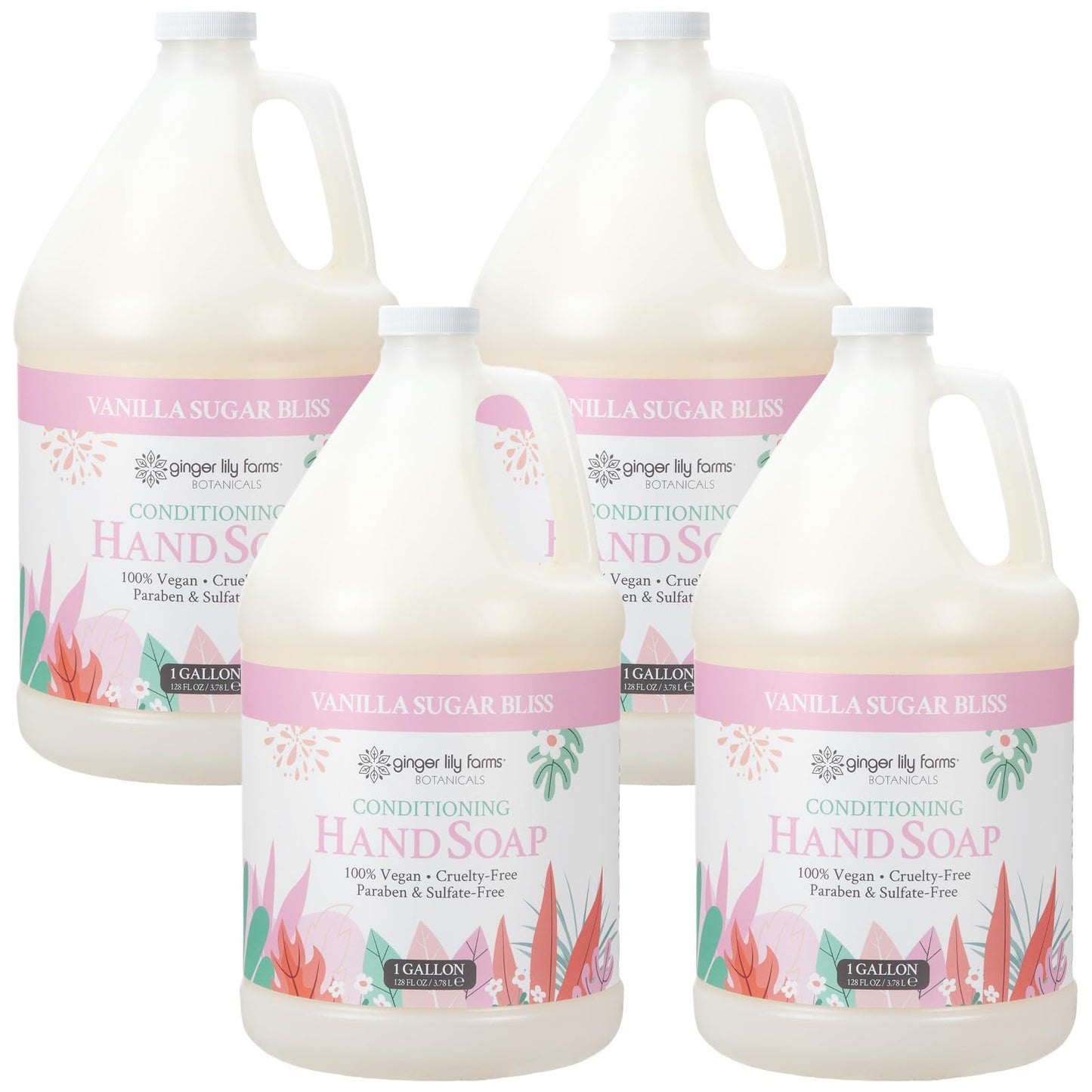 Ginger Lily Farms Botanicals Conditioning Liquid Hand Soap Refill, 100% Vegan & Cruelty-Free, Vanilla Sugar Bliss Scent, 1 Gallon (Pack of 4) Beauty & Personal Care Ginger Lily Farms
