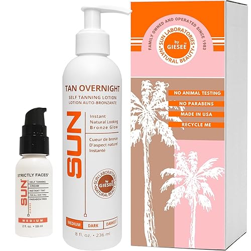 Sun Laboratories By Giesee Self Tanning Kit with 8 oz Tan Overnight Self Tanning Lotion and 2 oz Sunless Tanning Face Cream - Odorless, Non-Toxic Self Beauty & Personal Care Sun Laboratories by Giesee