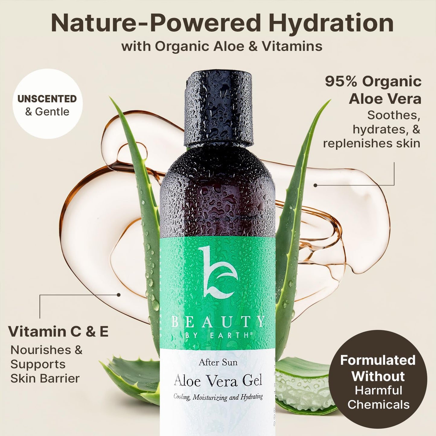 Beauty by Earth Aloe Vera Gel - USA Made with Natural & Organic Ingredients, Pure Aloe Vera Plant Gel for Face Mask, Hair & Skin with Vitamin C & E Beauty & Personal Care Beauty by Earth