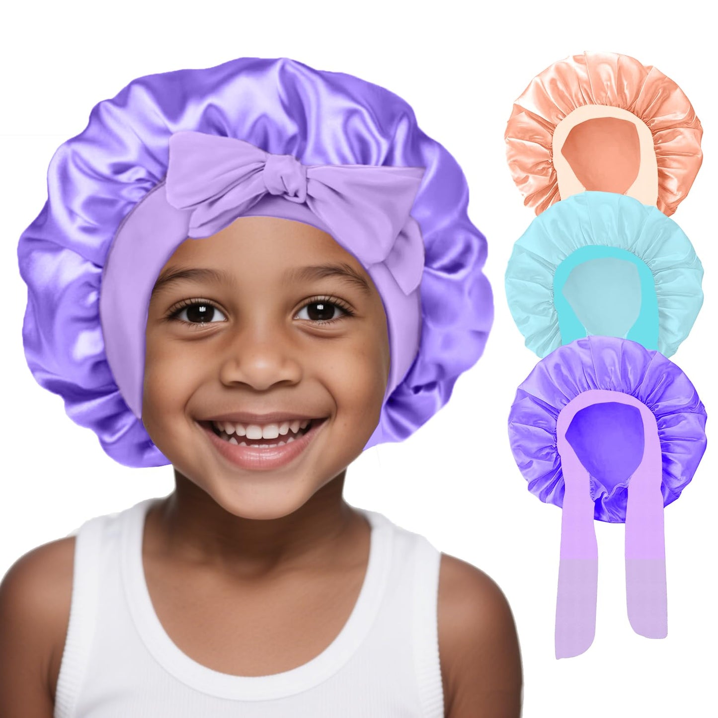 3Pcs Kids Silk Satin Bonnet for Sleeping - Baby Hair Sleep Bonnet,Kids Bonnets for Girls Toddler Child with Wide Elastic Tie Band,Night Cap Hats Beauty and Personal Care FIRSTPELLA Default Title
