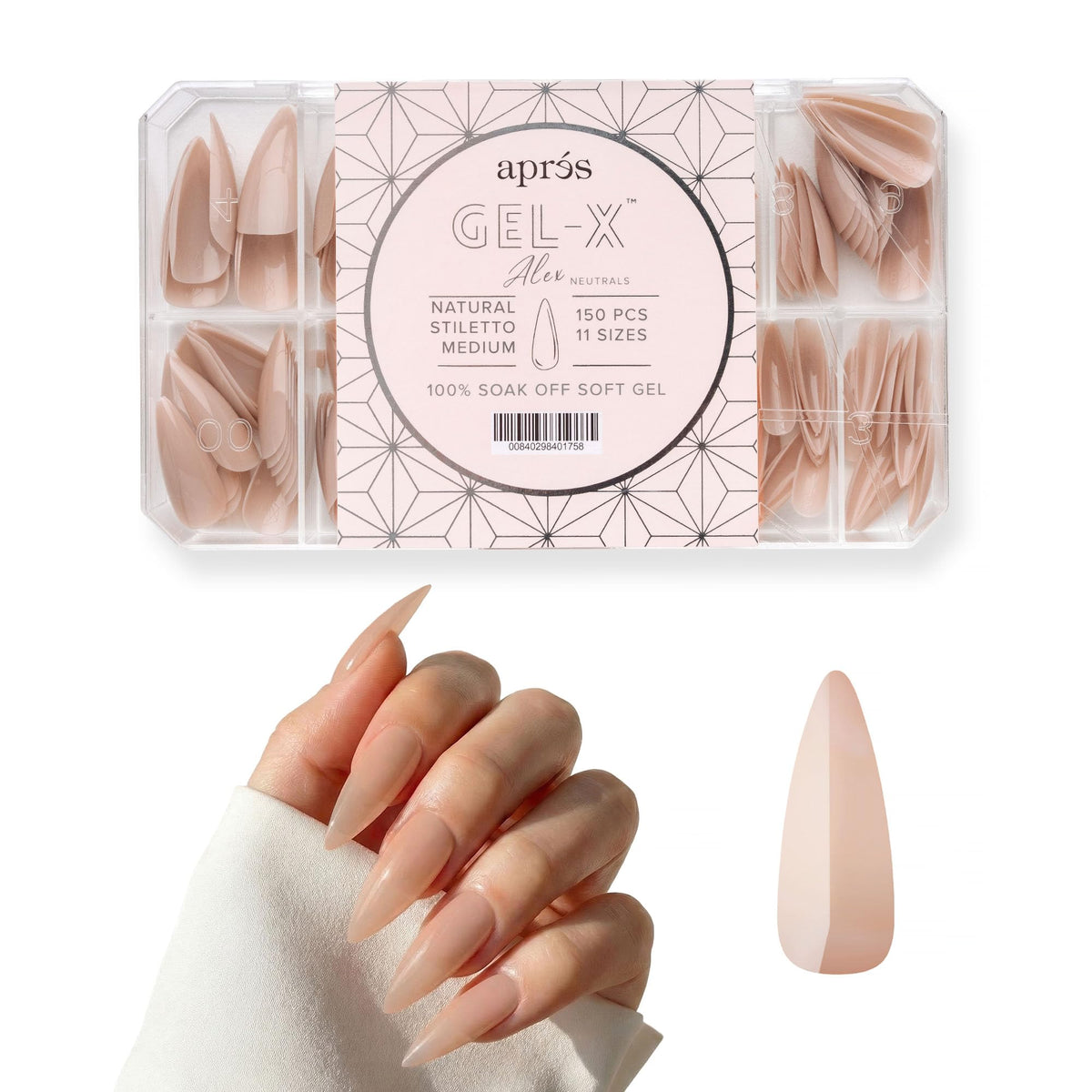 Apres Neutrals Gel-X Alex Box Of Nail Tips, 11 Sizes 00-9, Soft Gel Nail Tip Box, Nail Extensions (150pcs) (Natural Stiletto Medium, 150pcs)