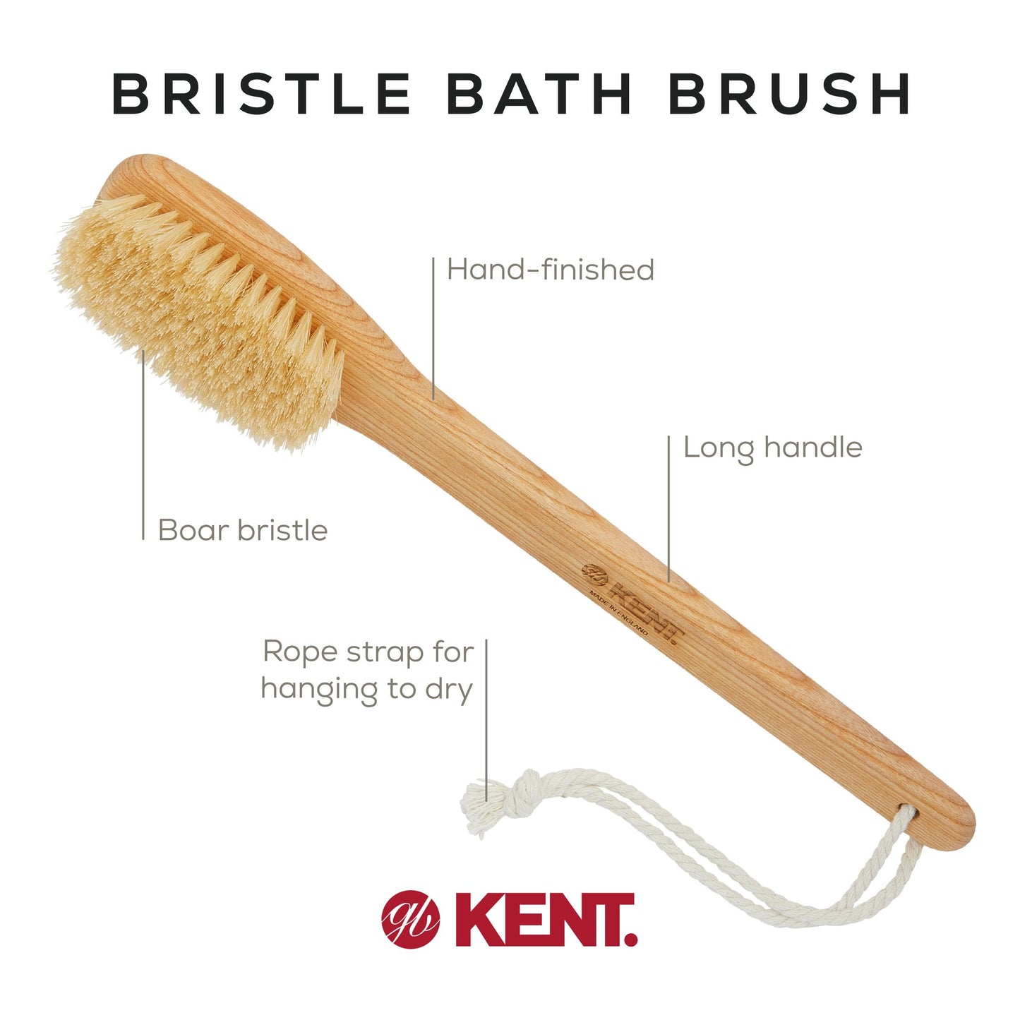 Kent FD5 Beechwood Wood Long Handle Shower Bath Body Brush. for Skin Exfoliate and Massage. 100% Boar Bristles. Best Back Body, Foot and Leg Scrubber Beauty and Personal Care KENT