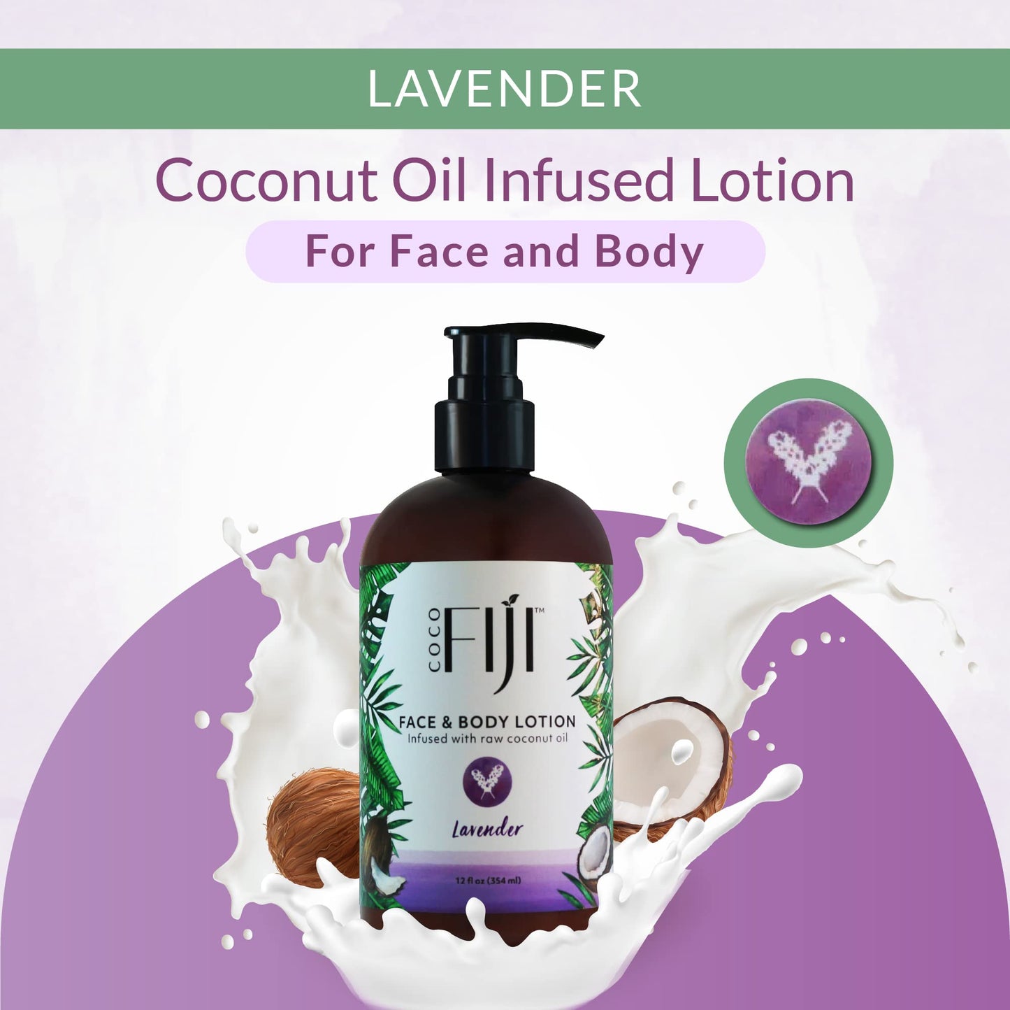 Coco Fiji Face & Body Lotion Infused With Coconut Oil | Lotion for Dry Skin | Moisturizer Face Cream & Massage Lotion for Women & Men | Lavender 12 Beauty & Personal Care Organic Fiji