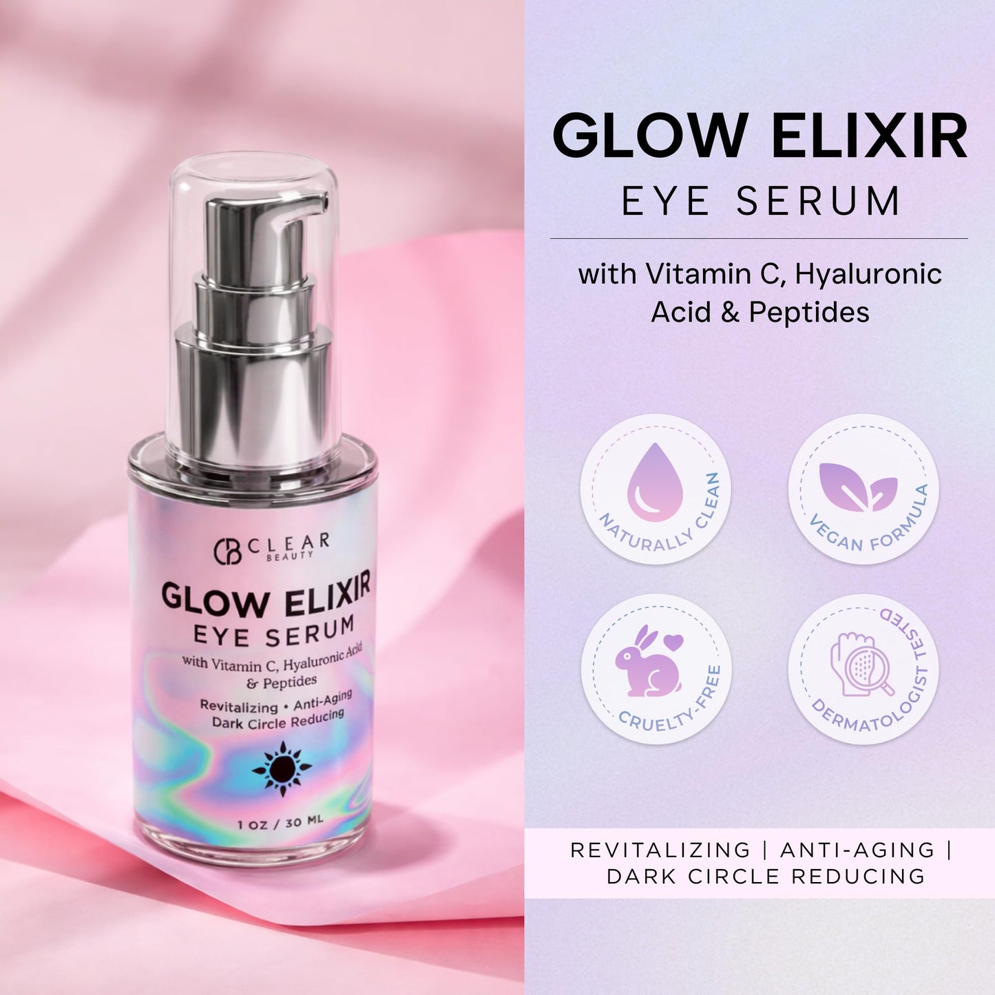 Clear Beauty Vitamin C & Hyaluronic Acid Under Eye Serum - Dermatologist Tested, Reduces Eye Bags, Puffiness, Dark Circles & Wrinkles, Clean Beauty Beauty & Personal Care Clear Beauty