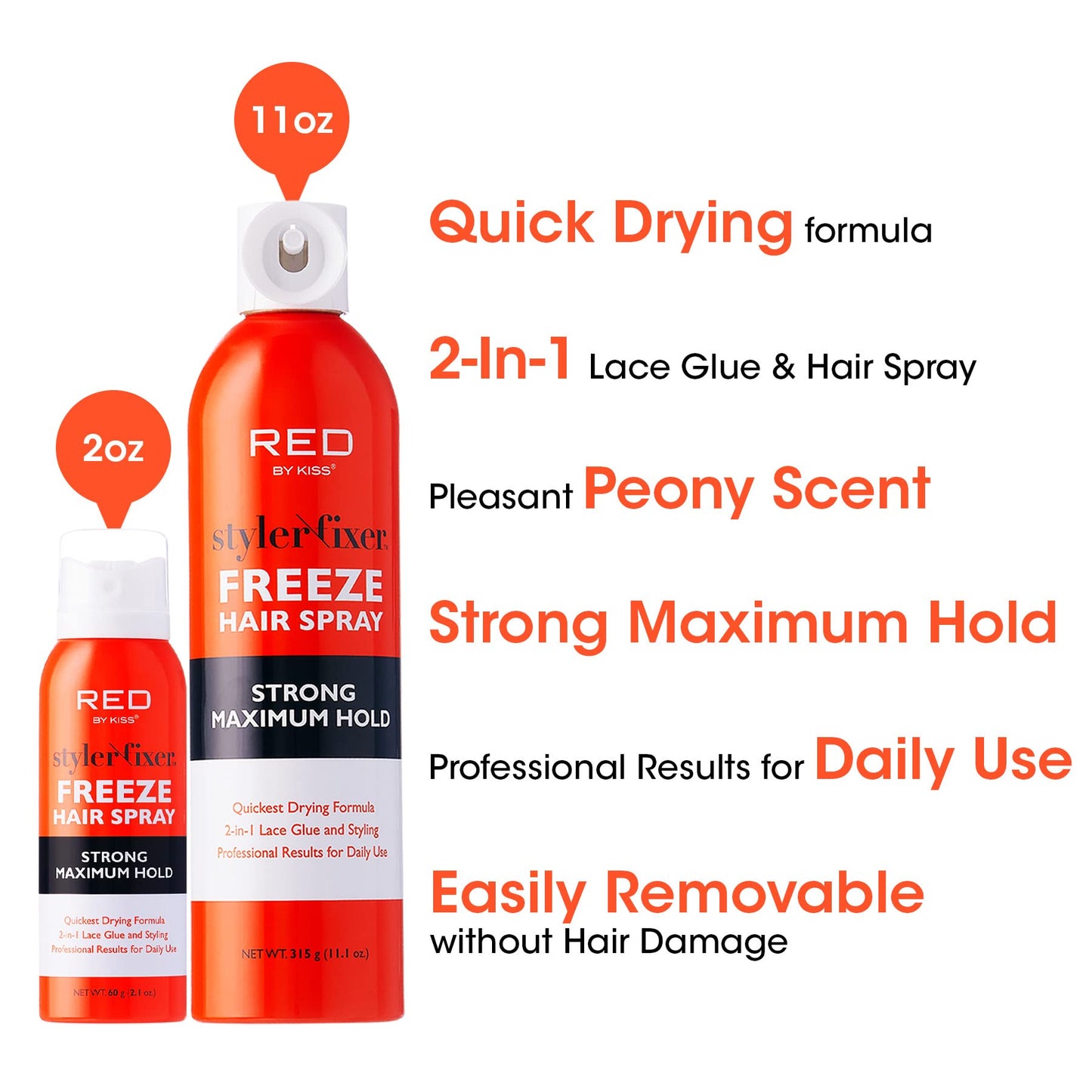 Red by Kiss Styler Fixer Freeze Hair Spray Strong Maximum Hold 2-In-1 Lace Glue and Styling 11oz Beauty & Personal Care Red by Kiss