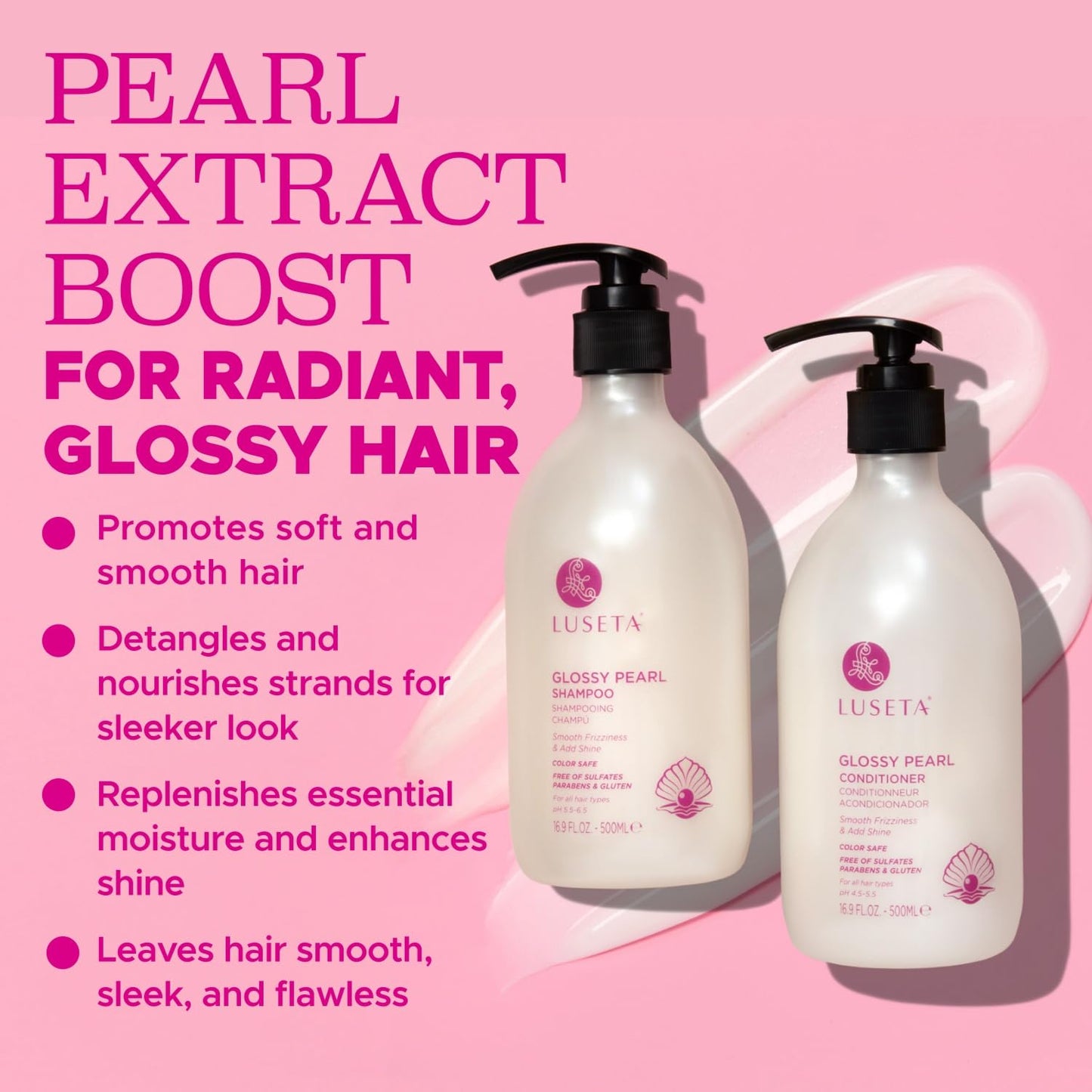 Luseta Glossy Pearl Shampoo and Conditioner Set Smooth & Moisturize, Add Shine and Helps Tame Frizz,Hydrating for Damaged Hair, Detangle,Nourish Beauty & Personal Care L LUSETA