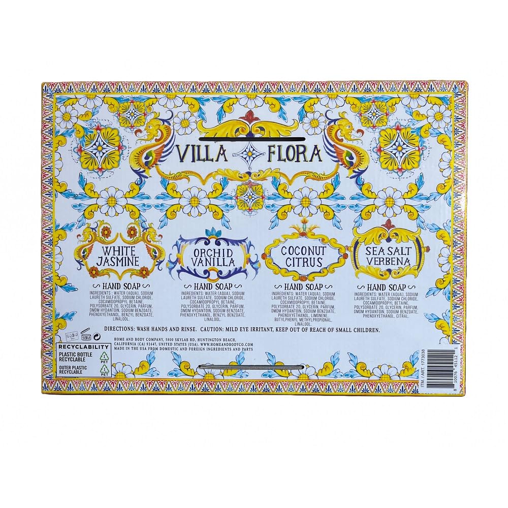 Home and Body Company Hand Soap Villa Flora Collection 16 FL/473ml Bottles infused with Essential Oils (SET OF 4) Sea Salt Verbena, Coconut Citrus Beauty & Personal Care Home & Body Company