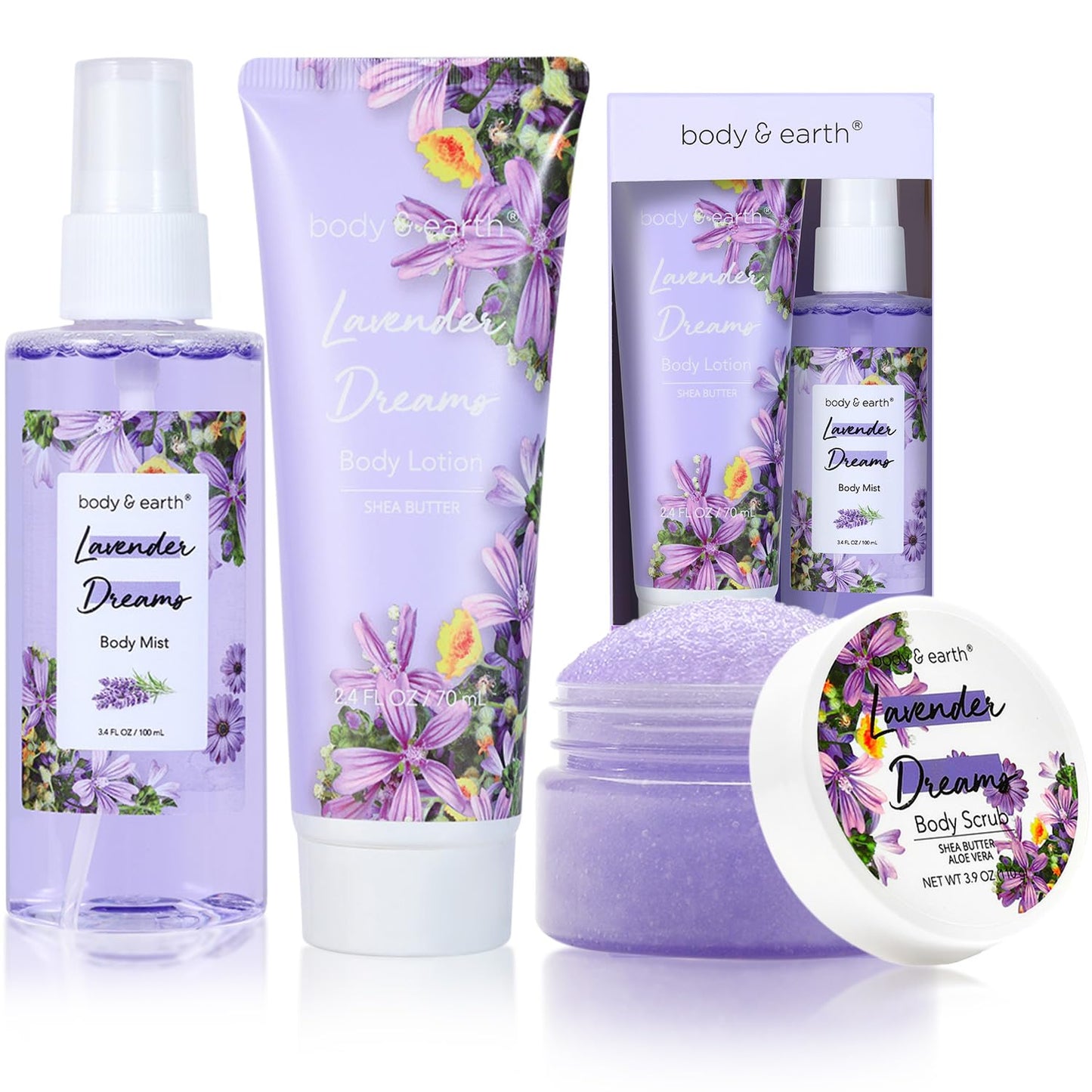 BODY & EARTH Body Mist Gift Set - Spa Gifts for Women, Perfume, Body Lotion, and Body Scrub in a Lavender Dreams Box- Perfect Birthday Gifts for Moms Beauty & Personal Care BODY & EARTH
