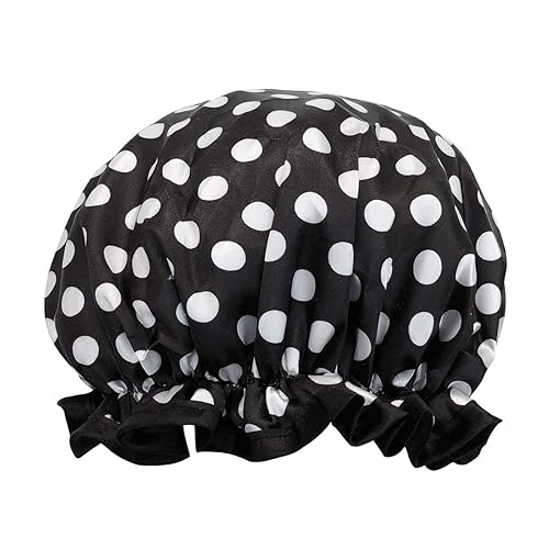 allydrew Reusable Women's Waterproof Shower Caps for Long Hair, Black and White Dots Beauty & Personal Care allydrew