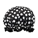 allydrew Reusable Women's Waterproof Shower Caps for Long Hair, Black and White Dots Beauty & Personal Care allydrew