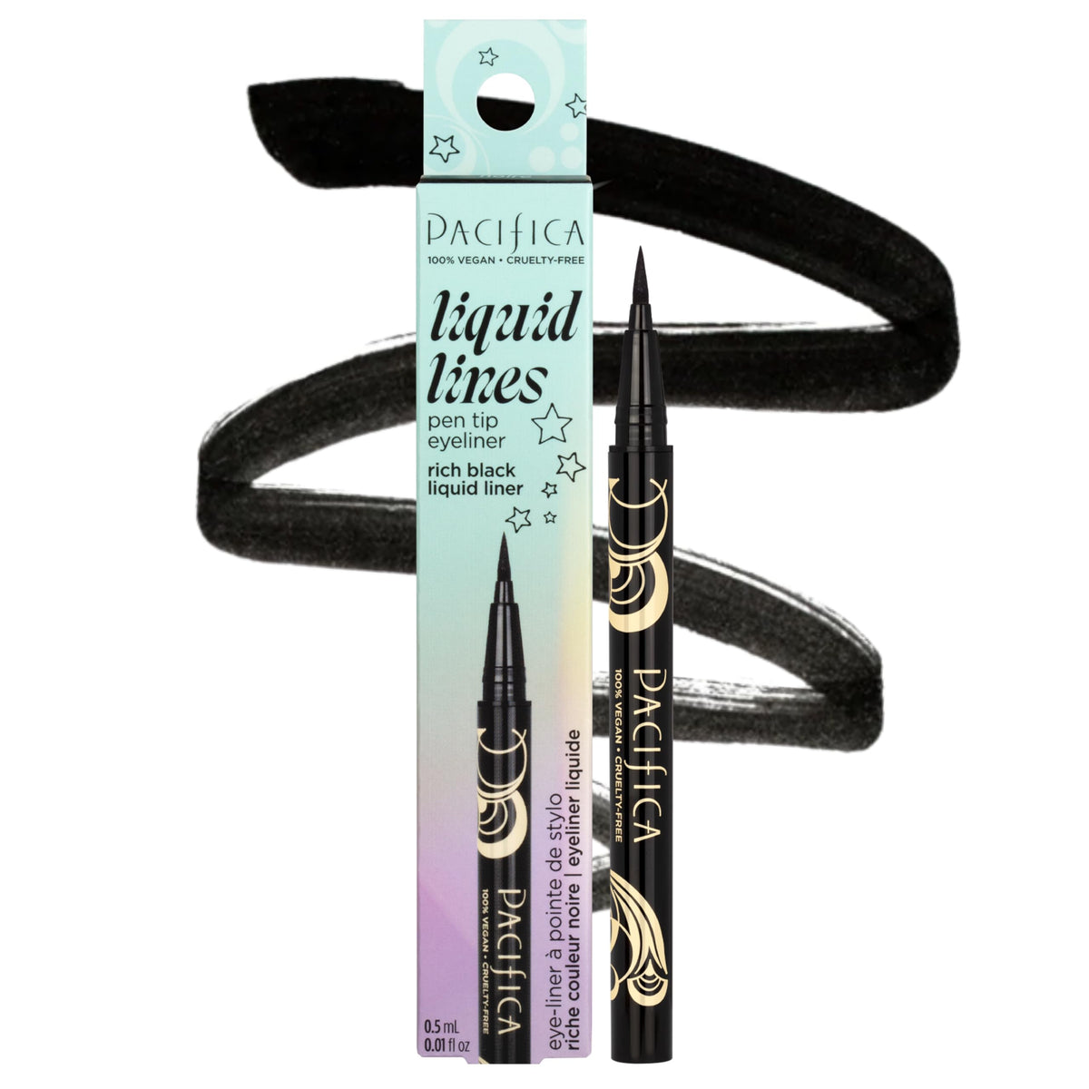 Pacifica Black Liquid Eyeliner Pen - Liquid Line - Felt tip, Smudge Proof Eyeliner - Water Resistant Gel Makeup Eye Liner - Matte Fine Tip Clean