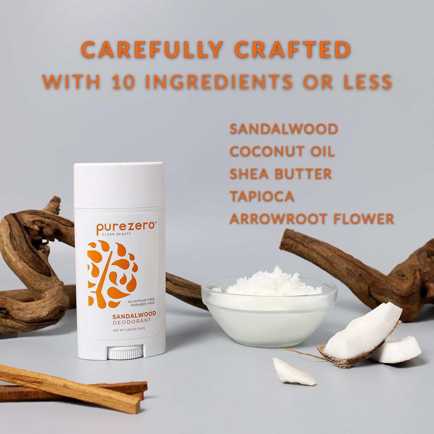 Purezero Deodorant - SANDALWOOD - Aluminum & Paraben Free with Baking Soda and 24-Hour Odor Protection - For Women & Men - Infused with Shea Butter Beauty and Personal Care Purezero