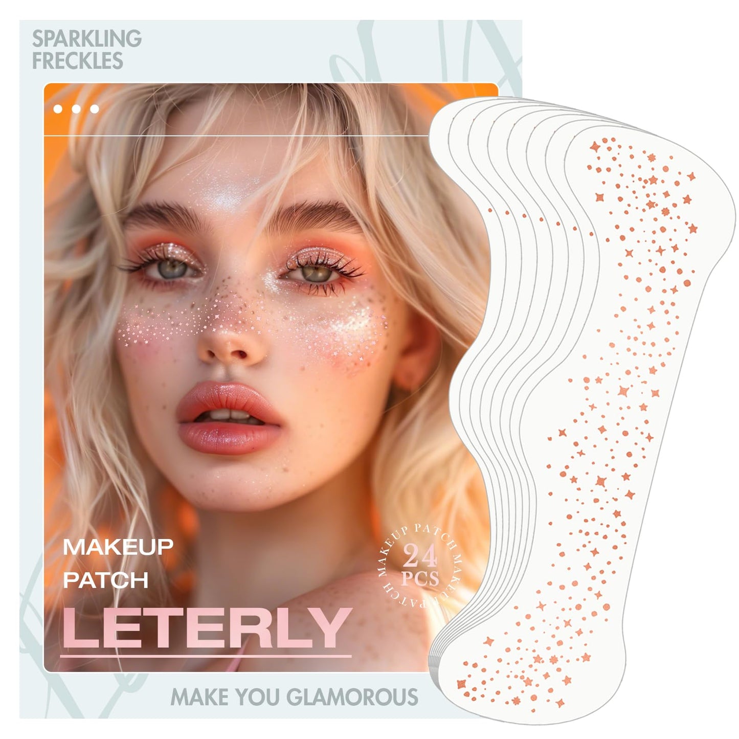 Leterly 24 Pcs Glitter Freckles Face Tattoo,Rose Gold Face Glitter Makeup Patches Cute Sparkle Freckles Patches Waterproof Makeup Speckles for Face Beauty & Personal Care Leterly