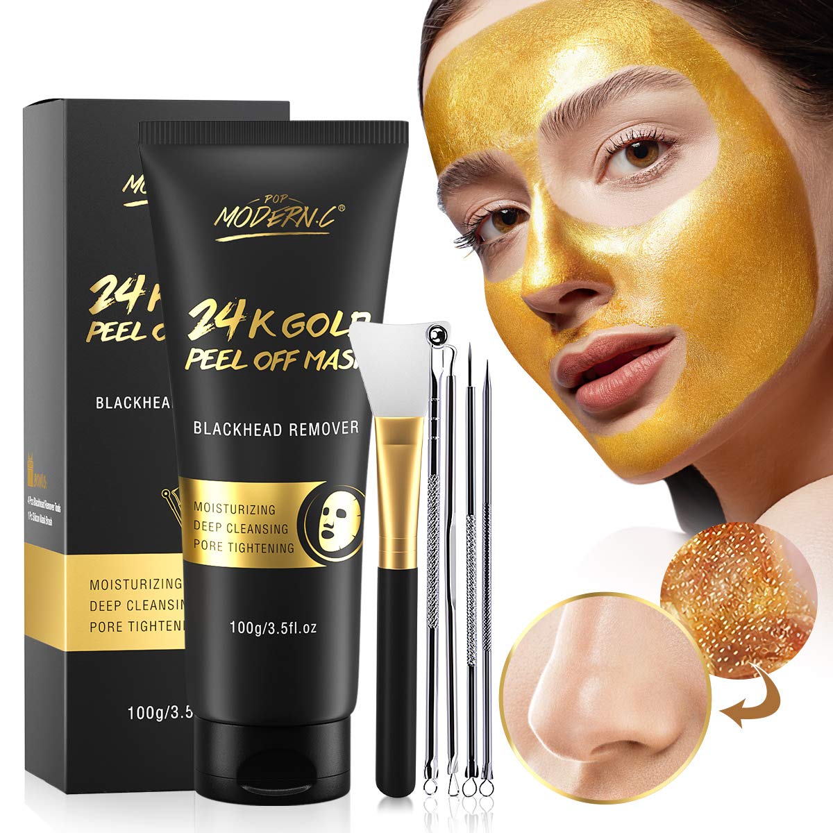 Blackhead Remover Mask, 24K Gold Peel Off Mask, Gold Facial Mask Anti-Aging, Deep Cleansing, Reduces Fine Lines? Wrinkles Great for All Skin, Beauty & Personal Care POP MODERN.C