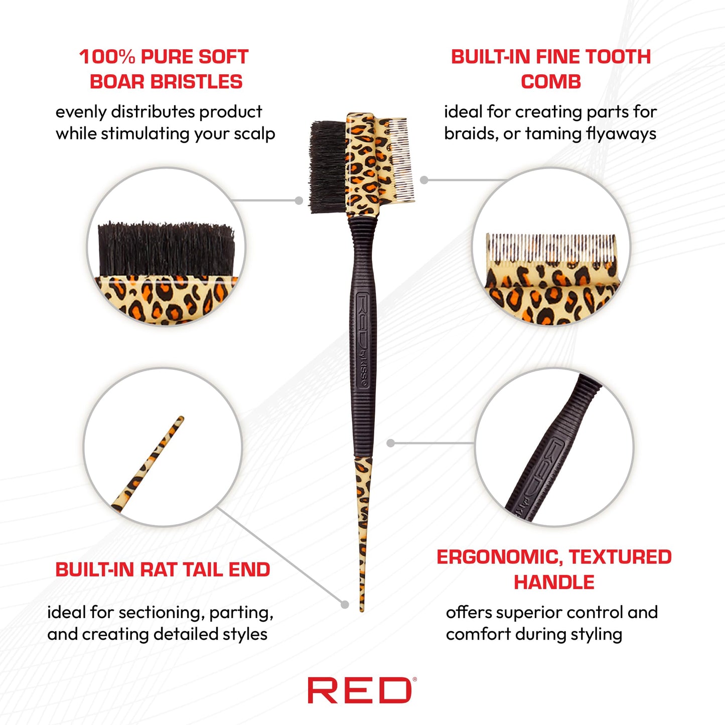 Red by Kiss Professional 3-in-1 Edge Brush with Case – Boar Bristles, Fine Tooth Comb & Rat Tail End for Edge Control & Precision Styling Beauty & Personal Care Red by Kiss