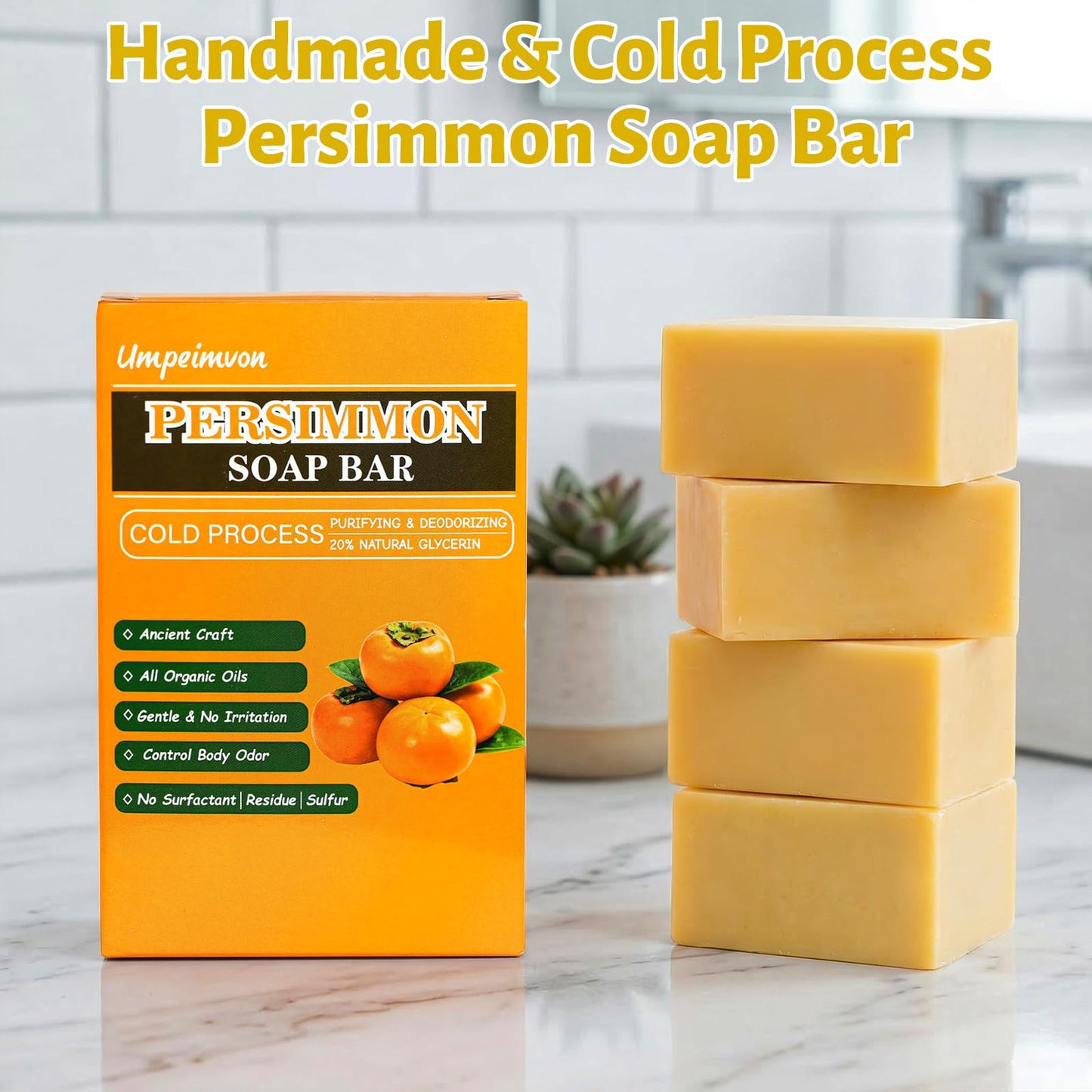 Umpeimvon 4 Pack Persimmon Soap for Body Odor, Natural Deodorant Persimmon Soap for Old People Smell, Handmade For Sensitive Skin, Cold Process Beauty & Personal Care Umpeimvon