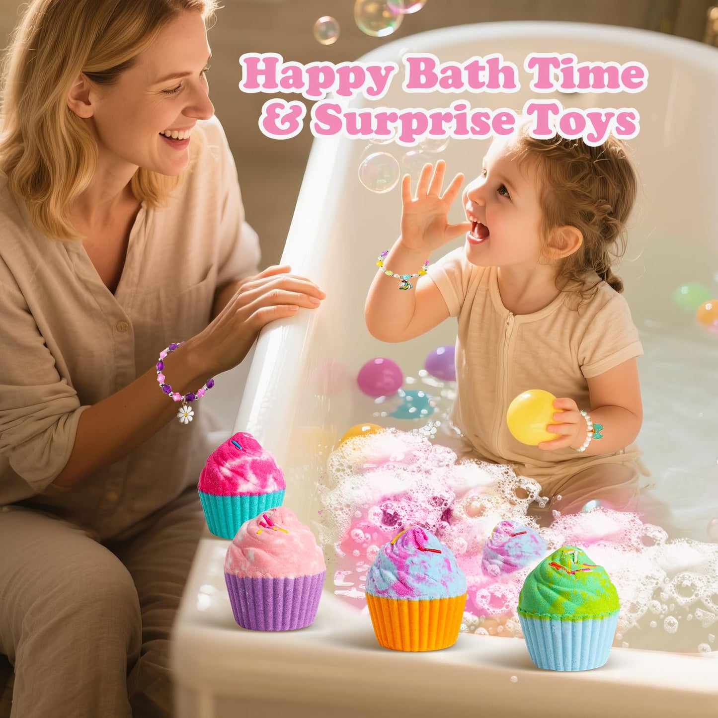 Bath Bombs for Kids with Surprise Jewelry Toys Inside, 8 Cupcake Bath Bombs Gifts Set, Girls, Teens, Kids Birthday Christmas Gift, Handmade Fizzy Beauty and Personal Care Santrela