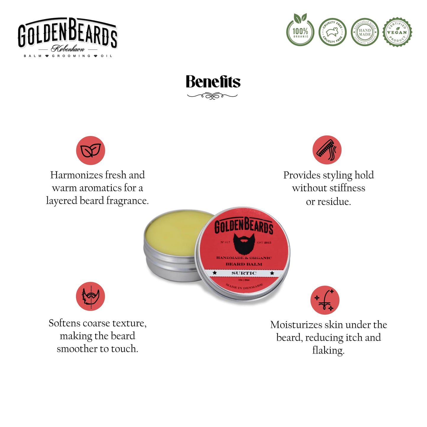 Golden Beards Organic Beard Balm Surtic - Lime, Peppermint & Menthol Blend with Shea & Beeswax - 30ml / Vegan Styling & Softening Balm, Handmade in Beauty and Personal Care Golden Beards Kobenhavn BALM GROOMING OIL