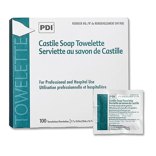 PDI Healthcare D41900 Castile Soap Wipe with Coconut Oil, Premoistened Facial Cleansing Towelette for Travel, 5 in x 7.7 in Size, Pack of 1000 Beauty & Personal Care PDI