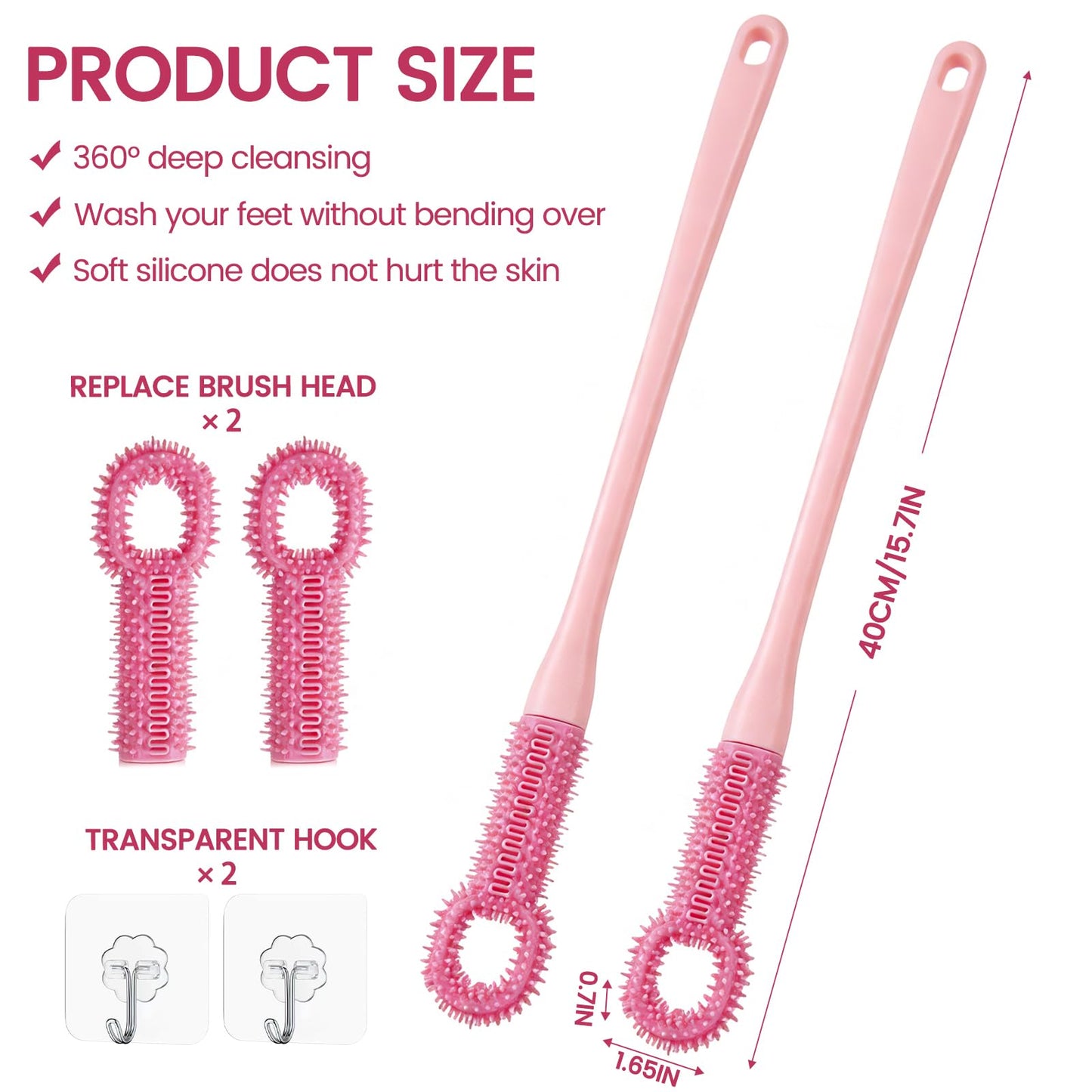 2 pcs Easy-Reach deep Cleaning Foot Brush,Deep Cleaning Foot Brush,Shower Foot Scrubber with 15.7" Long Handle Soft Silicone Cleaning Shower Brush Beauty and Personal Care Xingoaup