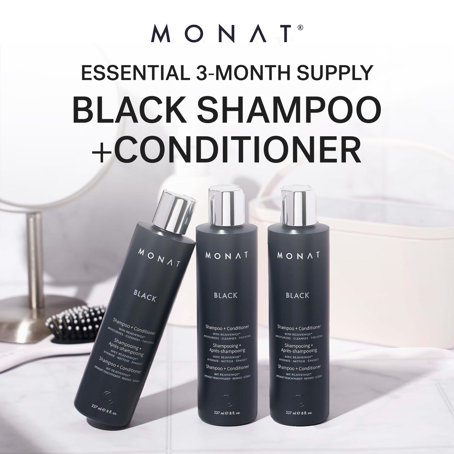MONAT Black Shampoo + Conditioner - 3-Month Supply - A 2-in-1 Formula for Optimal Hair Care in One Step - Cleanses, Conditions, and Promotes Stronger Beauty & Personal Care MONAT