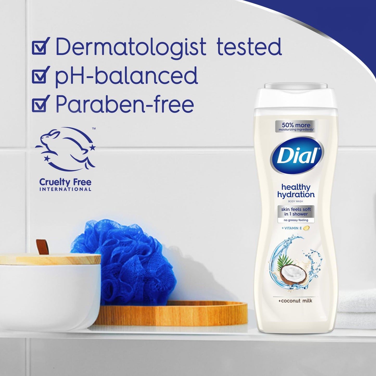 Dial Body Wash, Healthy Hydration, Coconut Milk + Vitamin E, 16 fl oz (Pack of 4), Gentle, Leaves Skin Feeling Soft In 1 Shower, Dermatologist-Tested Beauty & Personal Care Dial