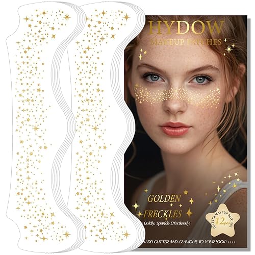 Glitter Freckles, Holographic Face and Body Glitter Tattoo Sparkle for Women Gold Glow Cosmetic Star Makeup Accessories for Festival Rave (12pcs Gold) Beauty & Personal Care Anmubag