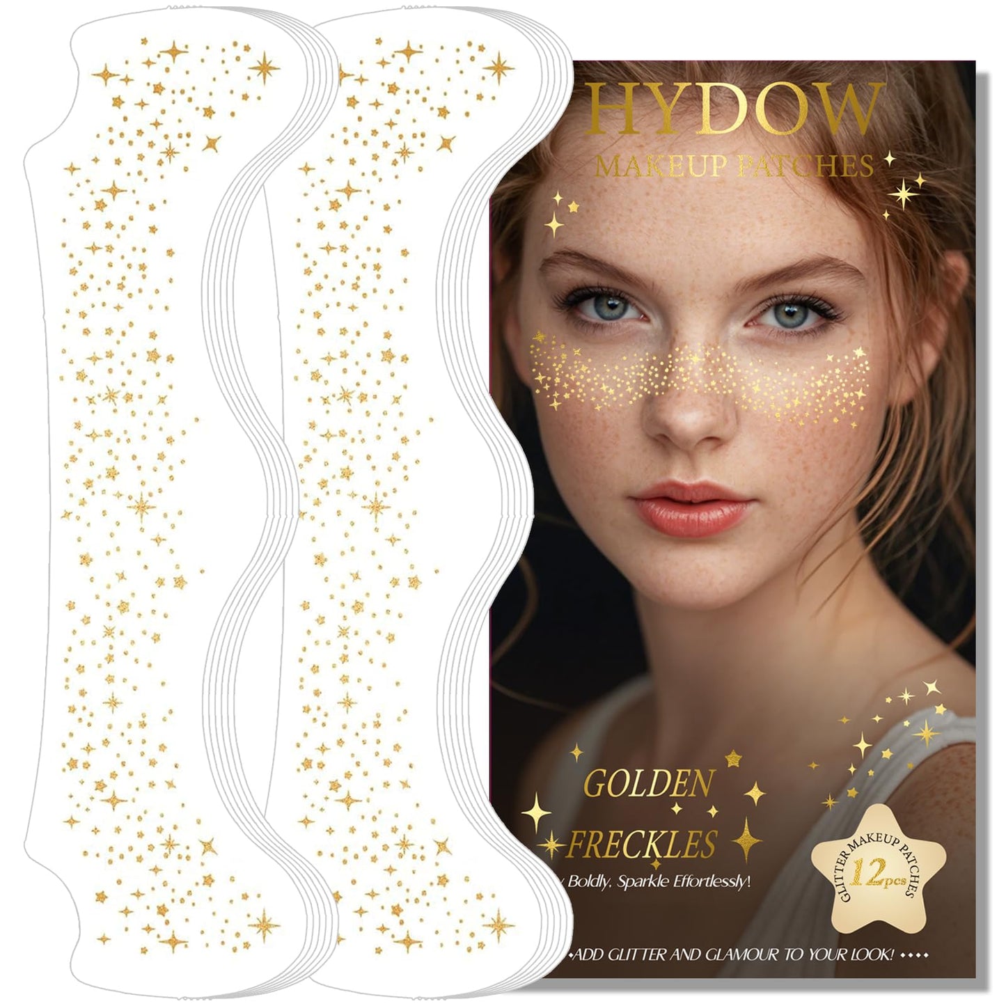Glitter Freckles, Holographic Face and Body Glitter Tattoo Sparkle for Women Gold Glow Cosmetic Star Makeup Accessories for Festival Rave (12pcs Gold) Beauty & Personal Care Anmubag