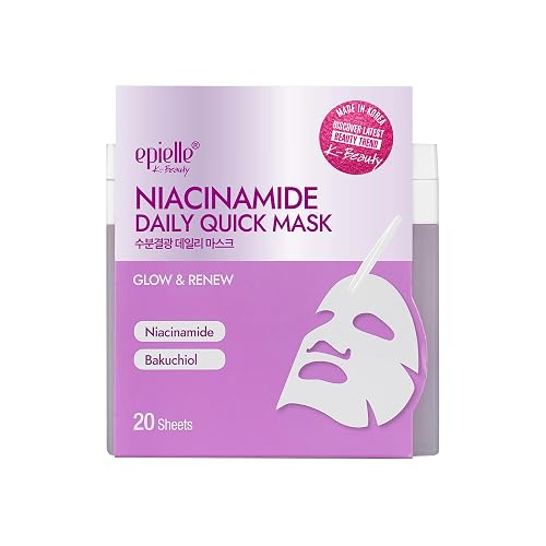 Epielle Niacinamide Korean Face Masks 20 Pack - Pore Minimizing Sheet Masks with Bakuchiol for Glowing Skin, Stocking Stuffers for Women K-Beauty Beauty & Personal Care Epielle