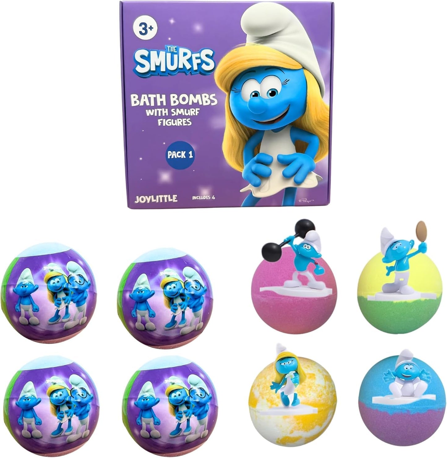 The Smurfs Bath Bombs with Action Figures-Smurfette, Baby Smurf, Hefty Smurf, and Vanity Smurf (Pack 1) Beauty and Personal Care Joylittle