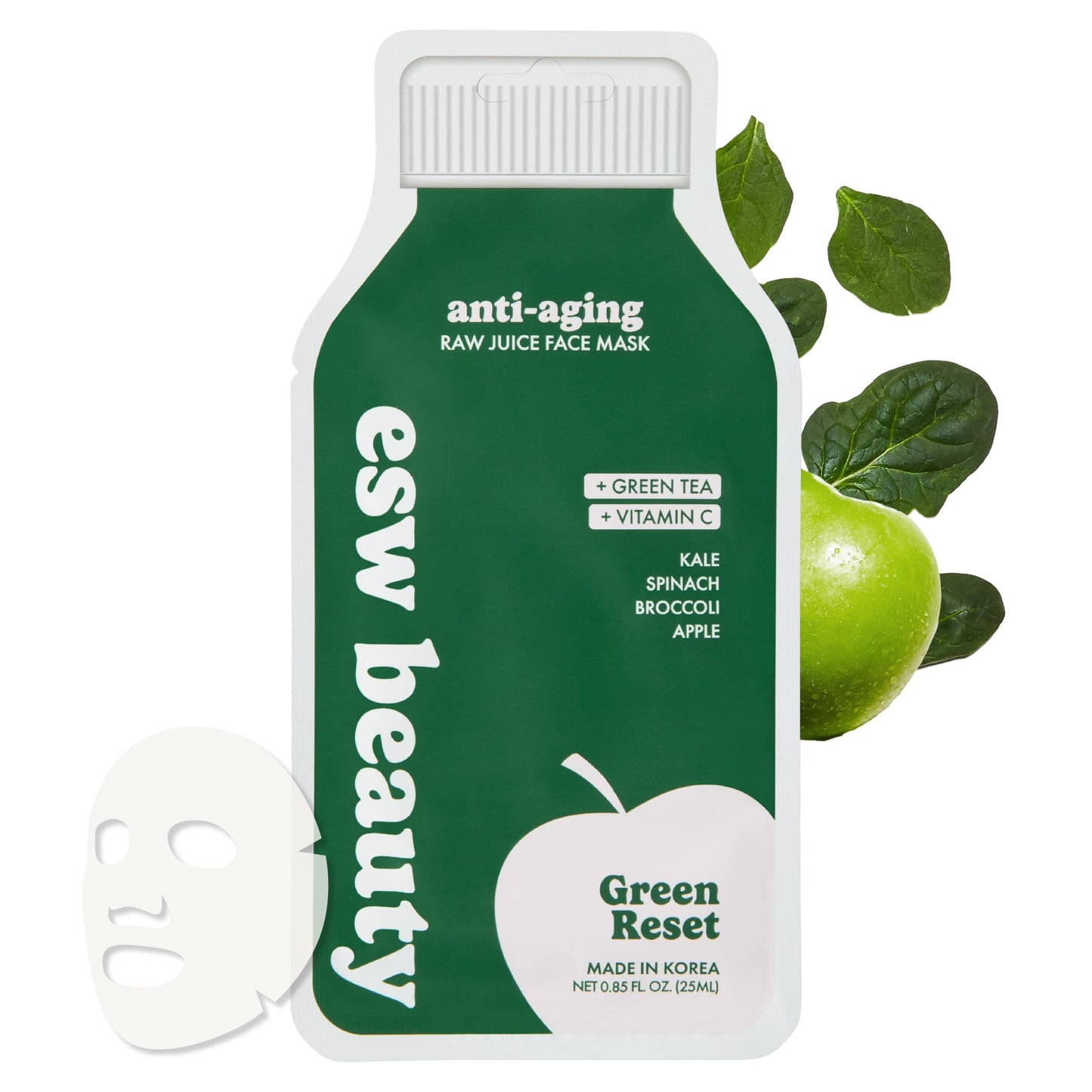 ESW Beauty Green Reset Anti-Aging Korean Face Mask - Vitamin C, Hyaluronic Acid & Kale for Collagen Support, Smooth Skin & Hydration - Skincare Gifts Beauty & Personal Care ESW Beauty