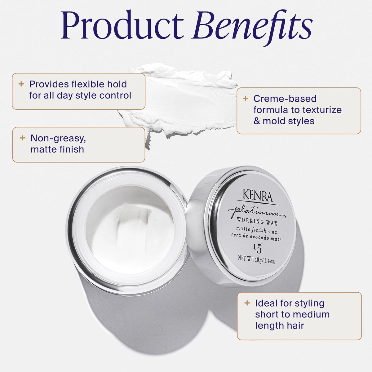 Kenra Professional Platinum Working Wax 15 | Matte Finish Styler | Provides Medium, Flexible Hold | Non-Greasy | Crème-Based Formula To Texturize