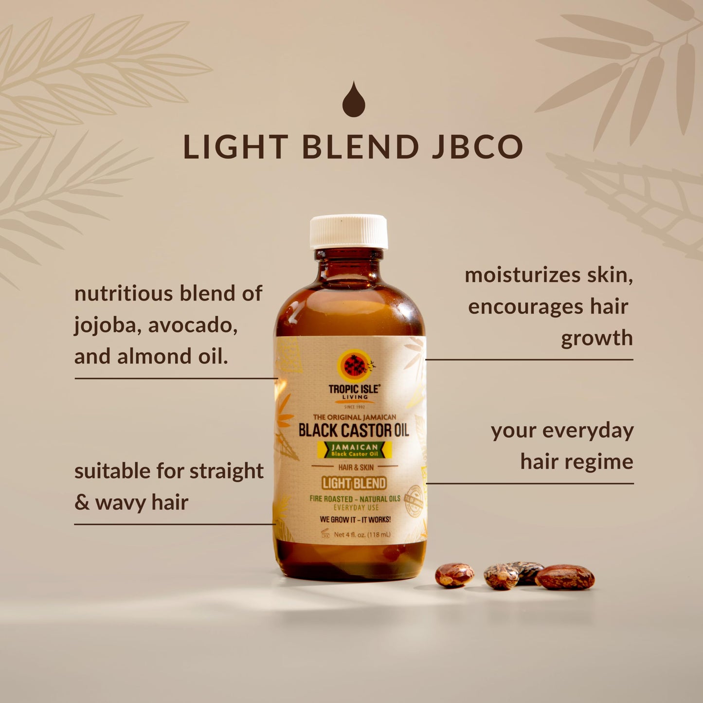 Light Blend Jamaican Black Castor Oil 4 fl oz | Lightweight Nourishing Oil with Vitamin E & Omega Fatty Acids | Strengthens, Moisturises & Conditions Beauty & Personal Care Tropic Isle Living